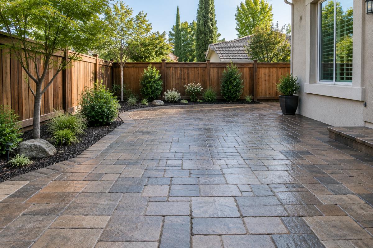 Illustrative clean sealed paver patio
